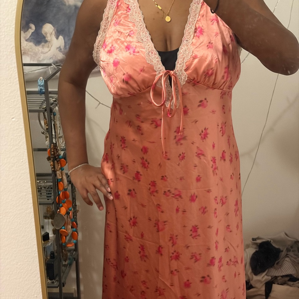 Wild Fable Pink Floral Maxi Dress with Lace Trim